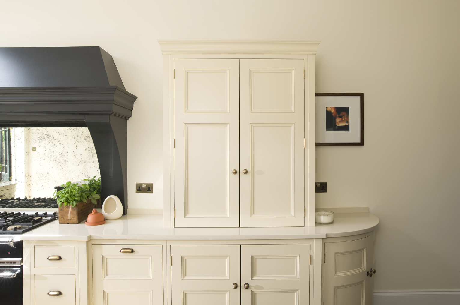 Contemporary Victorian Kitchen, Kent | Counter cupboard and base cupboards painted in "Matchstick" by Farrow & Ball.