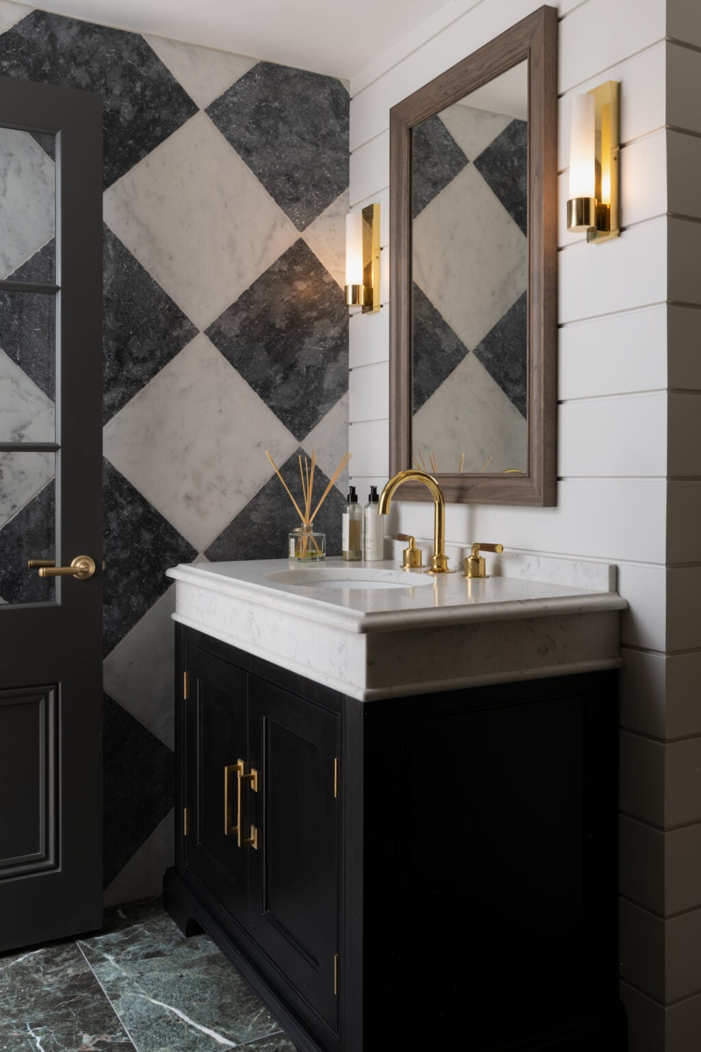 Kensington Chequer Charcoal and Off-White Marble Tiles