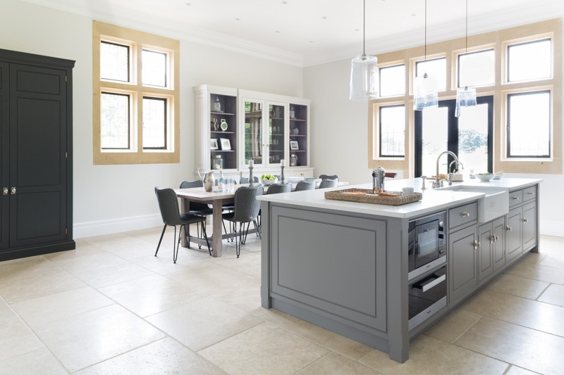 The Grange | Large open plan kitchen and weathered oak dining table