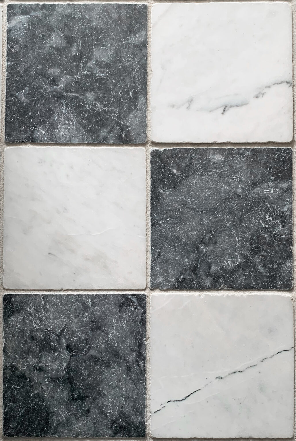 Kensington Chequer Charcoal and Off-White Marble Tiles