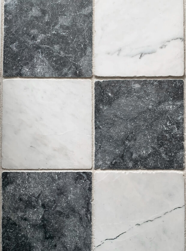 Kensington Chequer Charcoal and Off-White Marble Tiles