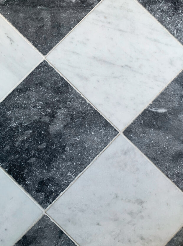 Kensington Chequer Charcoal and Off-White Marble Tiles