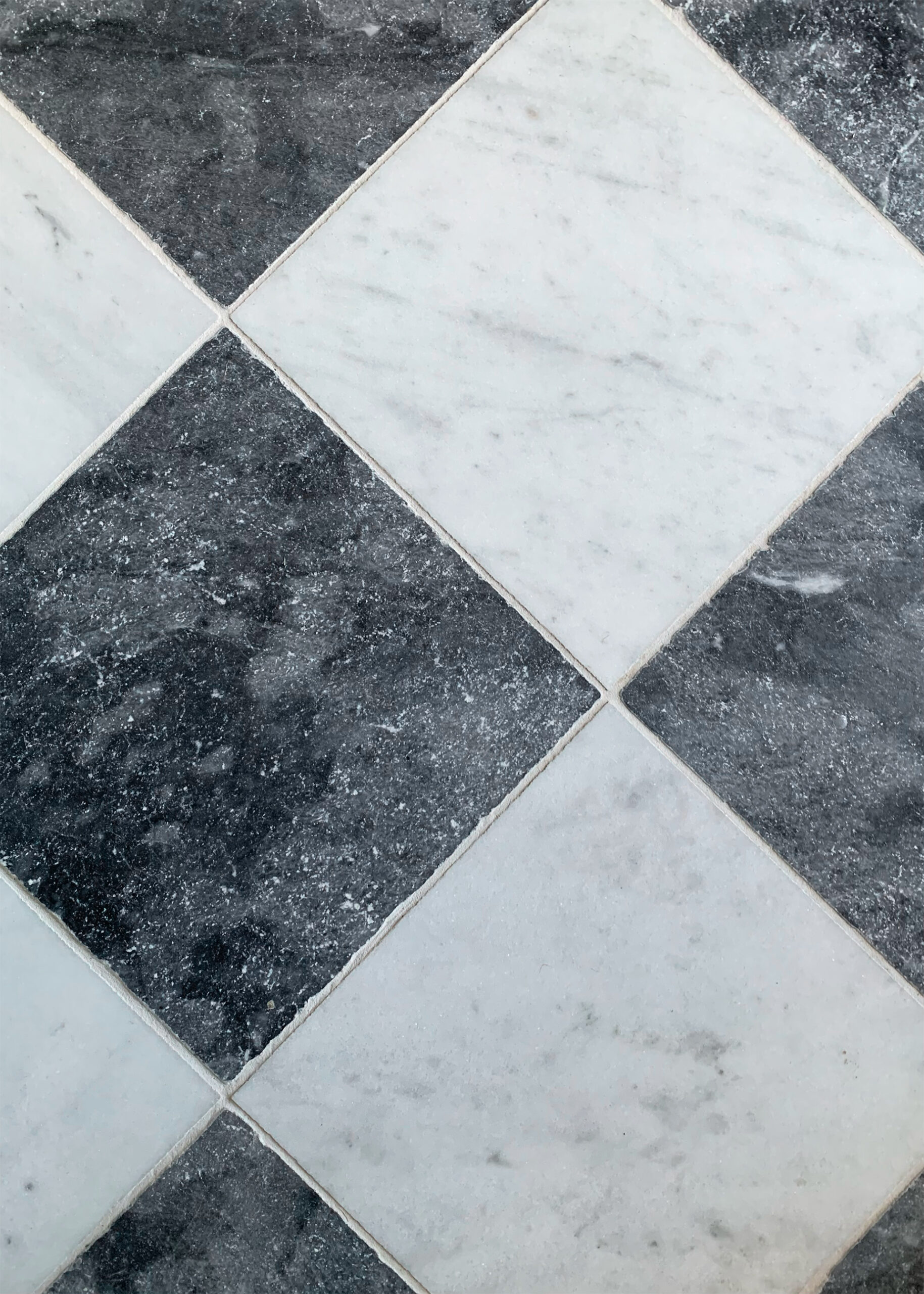 Kensington Chequer Charcoal and Off-White Marble Tiles