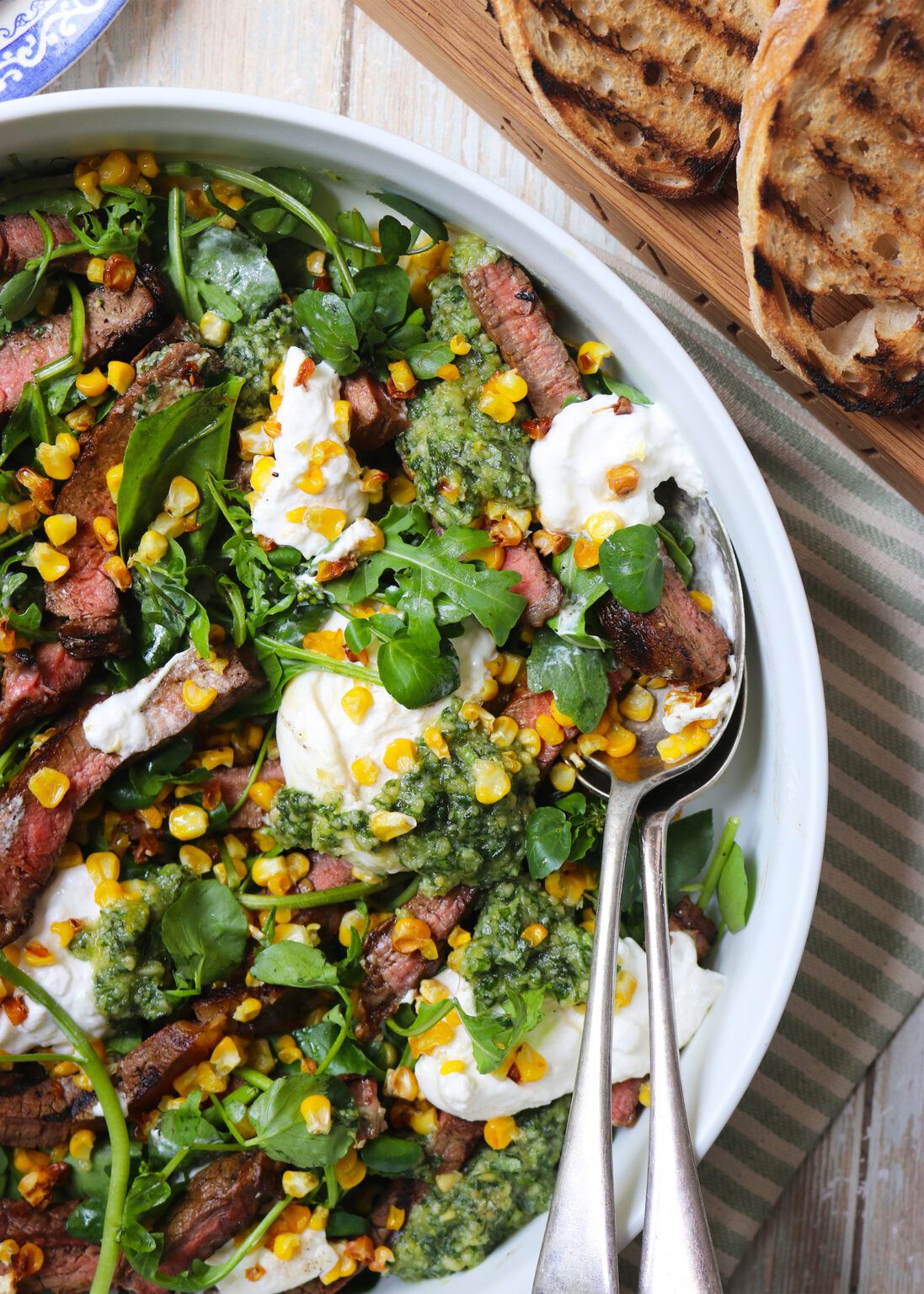 Grilled Steak Salad with Pesto and Burrata