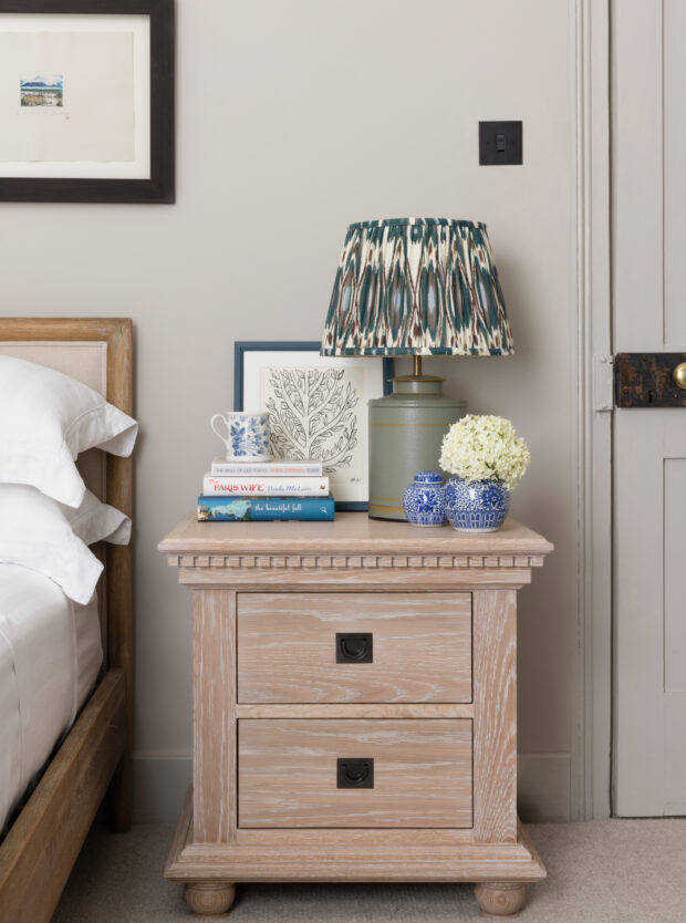 Jasper bedside table, in Portman oak and dentil block detail